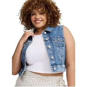Torrid Womens “Vintage” Cropped Vest Stretch Denim Sz. 3X Collared 2 Pockets